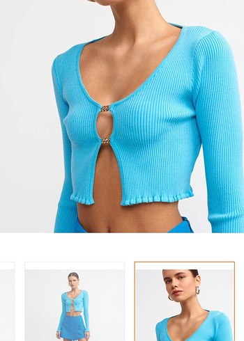 Dilvin Turkuaz Crop Triko Kadın Kazak - Görsel 6