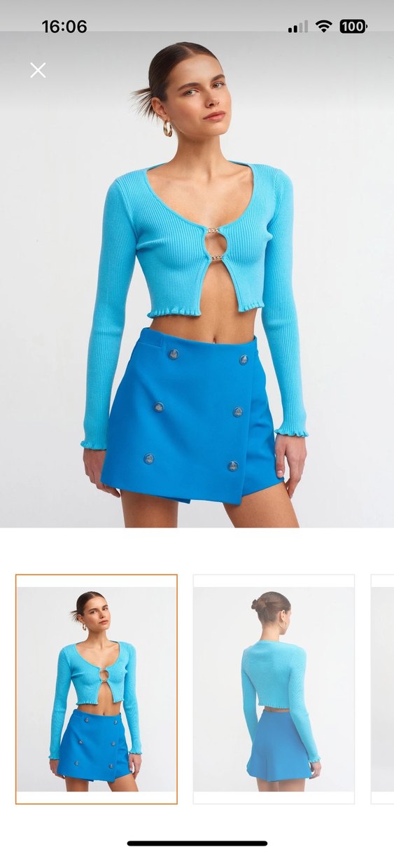 Dilvin Turkuaz Crop Triko Kadın Kazak - Görsel 4