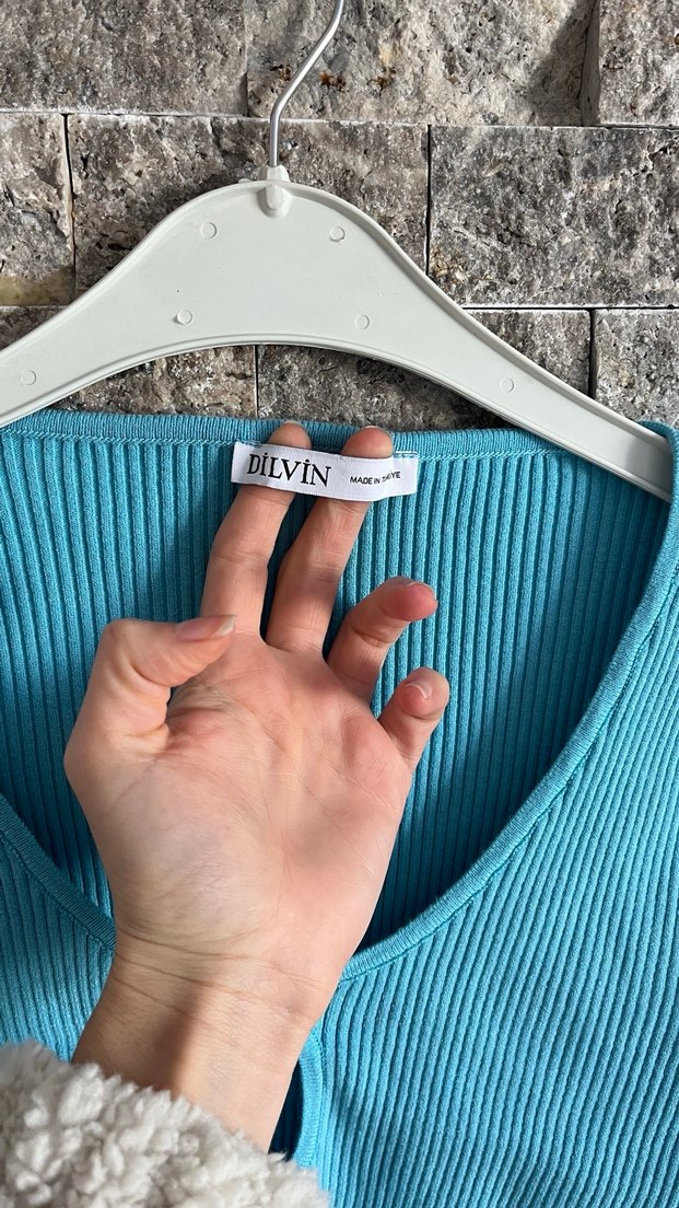 Dilvin Turkuaz Crop Triko Kadın Kazak - Görsel 2