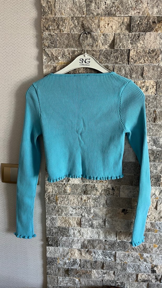 Dilvin Turkuaz Crop Triko Kadın Kazak - Görsel 3