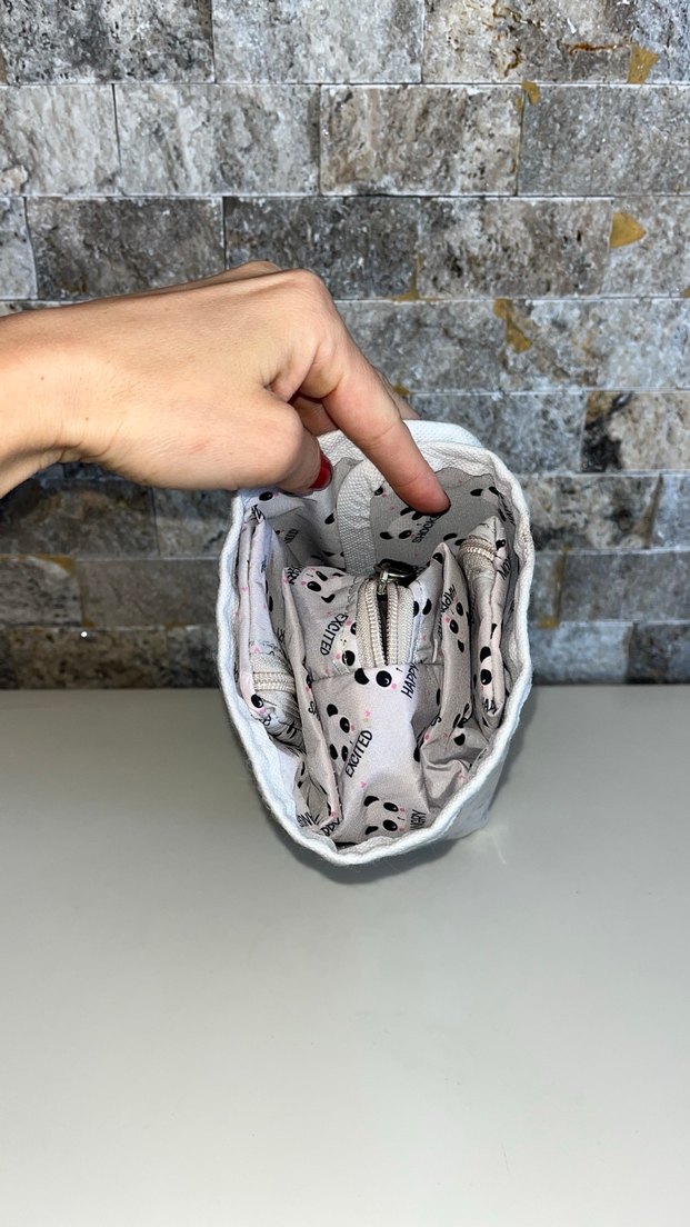 Gri Panda Desenli Makyaj Organizer Çantası - Görsel 3