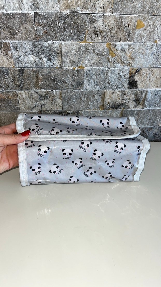 Gri Panda Desenli Makyaj Organizer Çantası - Görsel 2