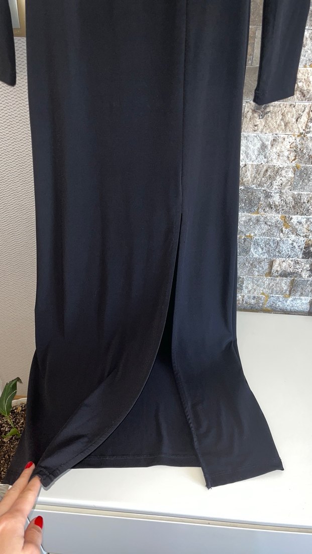 Siyah Uzun Kollu yırtmaçlı Elbise - Görsel 4