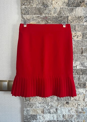 Zara Kırmızı Piliseli Etek - Görsel 4