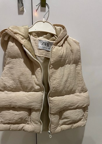 Kız Çocuk Bej Kolsuz Fermuarlı Yelek - Görsel 2