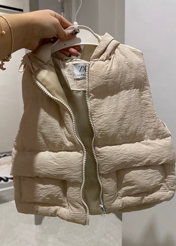 Kız Çocuk Bej Kolsuz Fermuarlı Yelek - Görsel 5