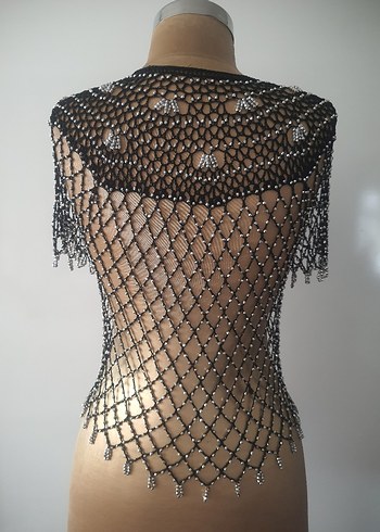 Boncuk İşlemeli Siyah Gotik Vücut Zinciri - Görsel 4