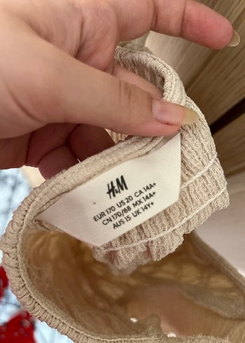 H&M Bej Keten Fırfırlı Mini Bluz - Görsel 2