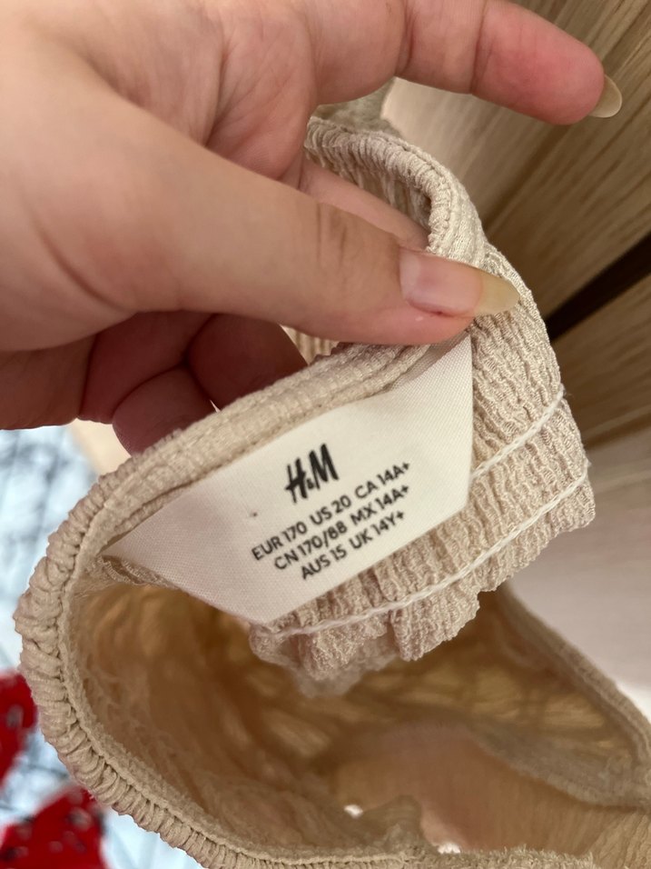 H&M Bej Keten Fırfırlı Mini Bluz - Görsel 2