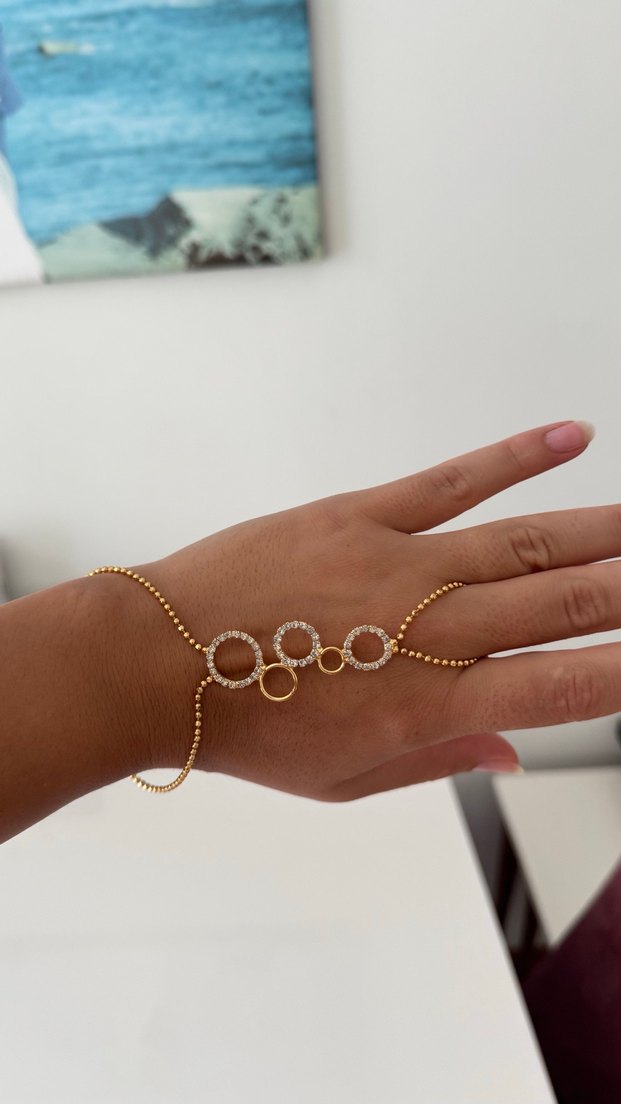 Altın Renk Zincir Detaylı Kadın El Zinciri - Görsel 5