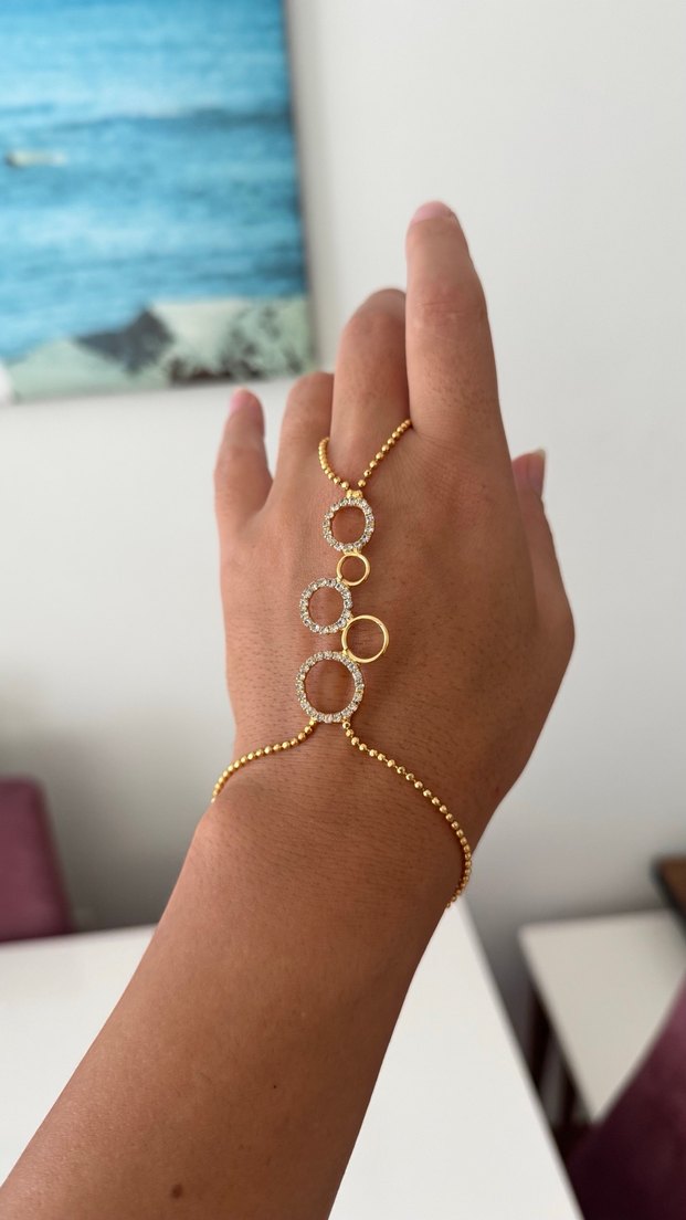 Altın Renk Zincir Detaylı Kadın El Zinciri - Görsel 4