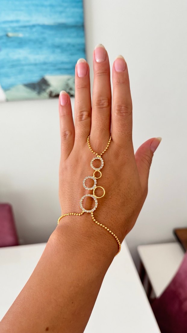 Altın Renk Zincir Detaylı Kadın El Zinciri - Görsel 2