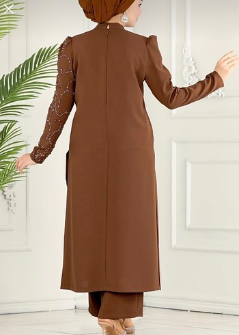 Uzun Kollu Kahverengitessettür tunik elbise - Görsel 4