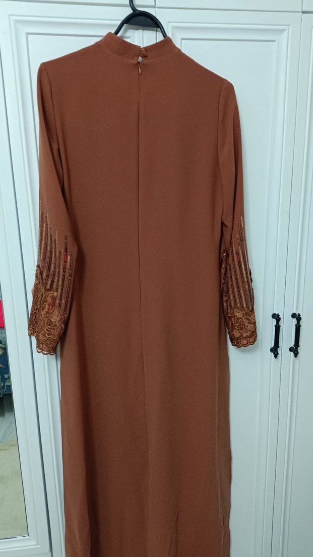 Uzun Kollu Kahverengitessettür tunik elbise - Görsel 3