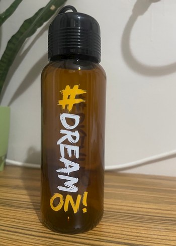 Renkli Yazılı Kahverengi Cam Su Şisesi - Görsel 3