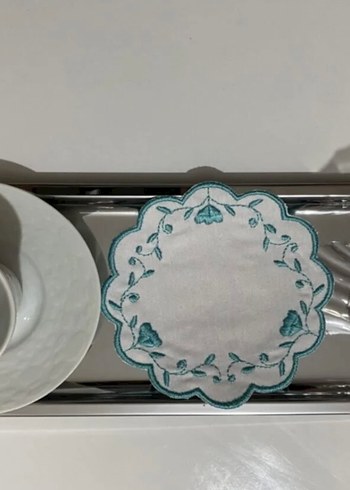 Vintage Nakışlı Yuvarlak Koktely sunum Peçete - Görsel 4
