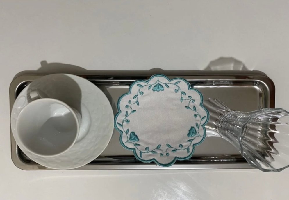 Vintage Nakışlı Yuvarlak Koktely sunum Peçete - Görsel 4