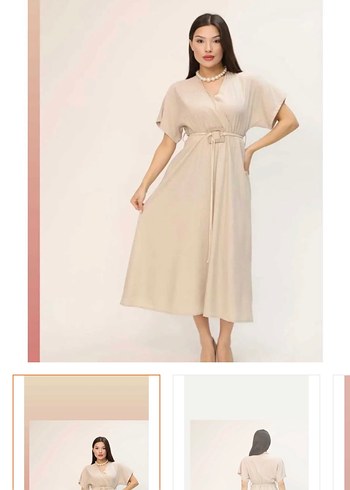 Vero Moda Bej V Yaka Midi Elbise