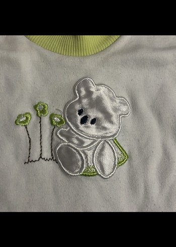 Nakışlı Bebek Önlüğü - Gri ve Beyaz - Görsel 3