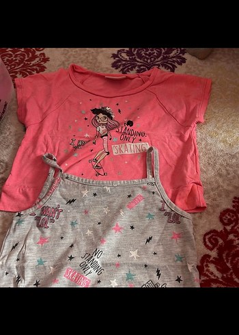 Kız Çocuk Pullu Baskılı Tişört ve Askılı Üst - Görsel 4