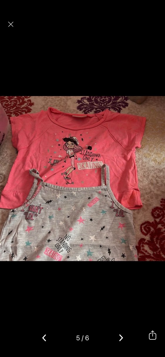 Kız Çocuk Pullu Baskılı Tişört ve Askılı Üst - Görsel 4