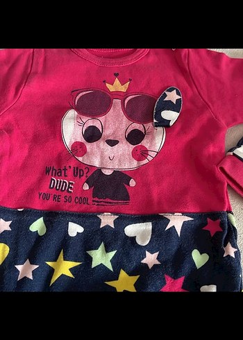 Renkli Desenli Pembe Örgü Bebek Tulum - Görsel 2