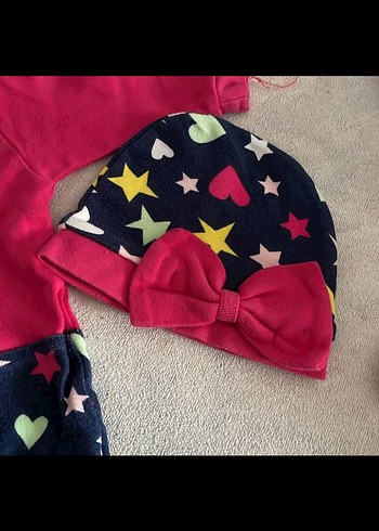 Renkli Desenli Pembe Örgü Bebek Tulum - Görsel 3