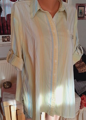 48 Beden sarı Renk Ister oversize likrali vintage gömlek