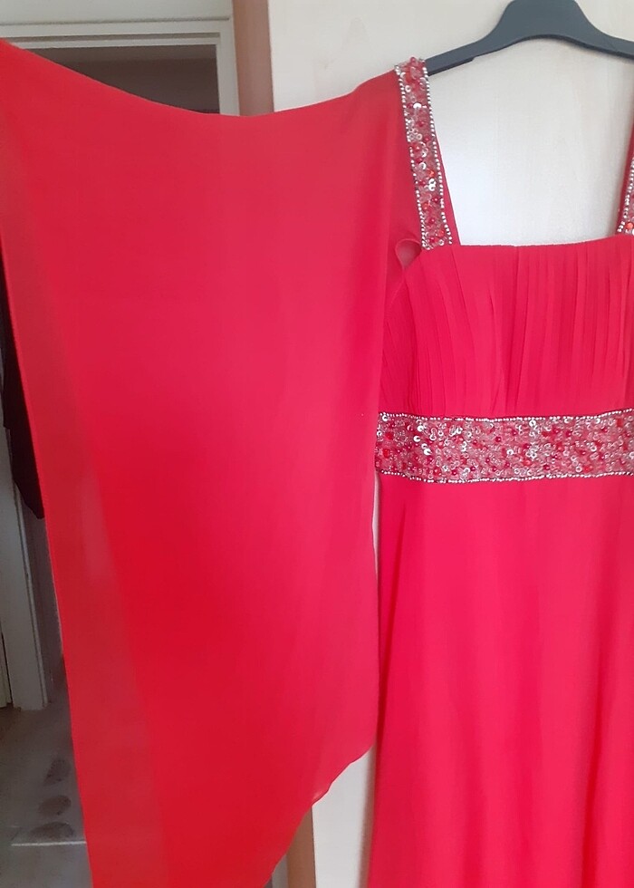 Nar çiçeği abiye elbise uzun - Görsel 2