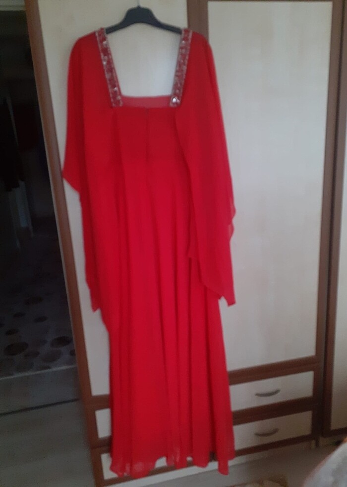 Nar çiçeği abiye elbise uzun - Görsel 3