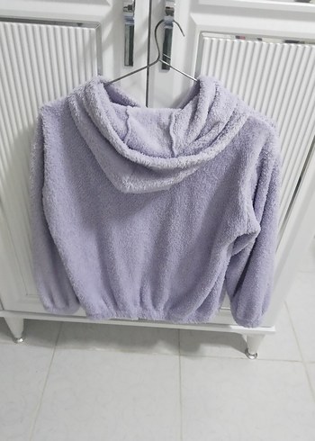 Kızlar için Kapüşonlu Mor Peluş Kazak - Görsel 2