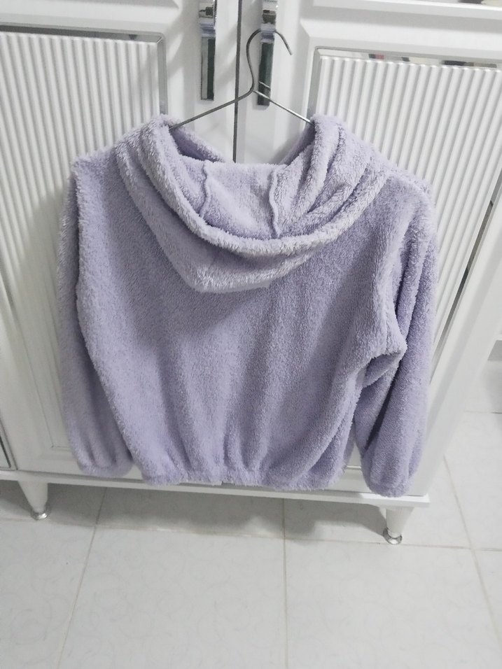 Kızlar için Kapüşonlu Mor Peluş Kazak - Görsel 2