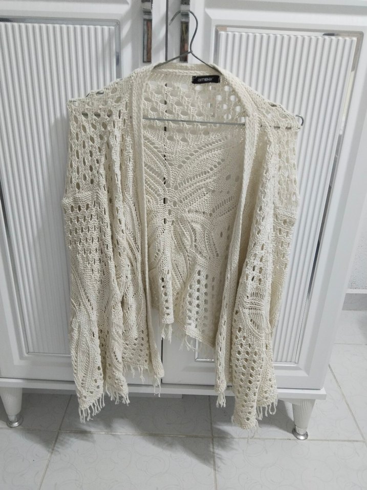 Bohem Örgü Kadın Hırka Beyaz - Görsel 2