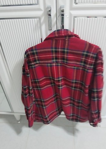 Kırmızı Ekose Düğmeli Kadın Gömlek - Görsel 3