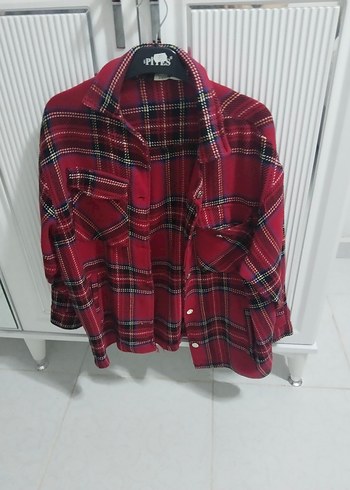 Kırmızı Ekose Düğmeli Kadın Gömlek - Görsel 4