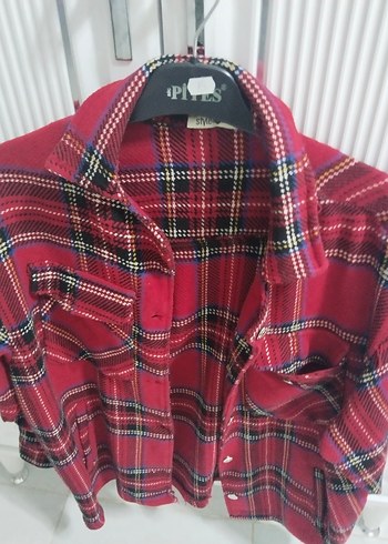 Kırmızı Ekose Düğmeli Kadın Gömlek - Görsel 2