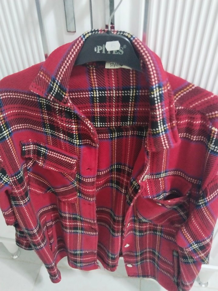 Kırmızı Ekose Düğmeli Kadın Gömlek - Görsel 2