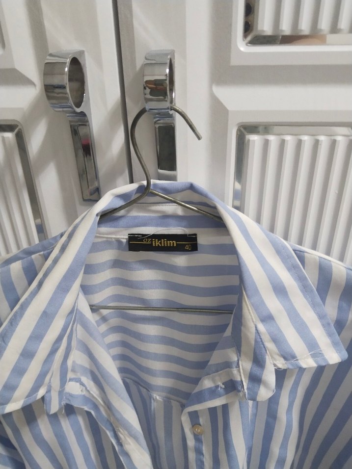 Mavi Çizgili Keten Uzun Kollu Gömlek - Görsel 2