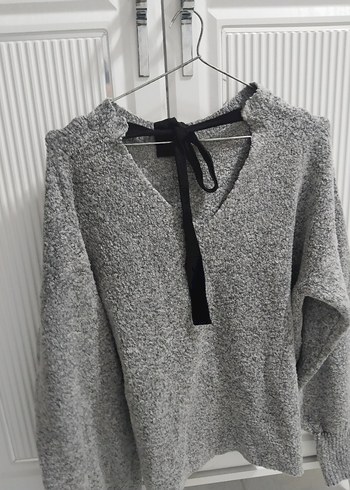 Gri Örgü Yün Kadın Kazak - Görsel 2