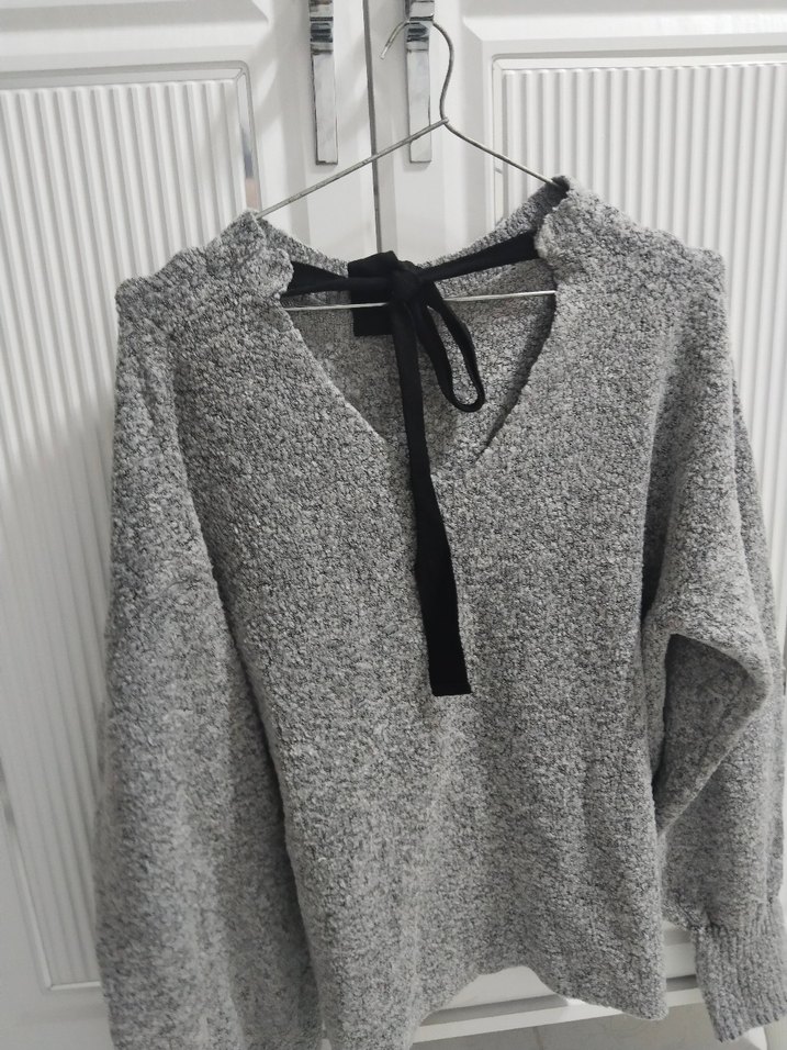 Gri Örgü Yün Kadın Kazak - Görsel 2