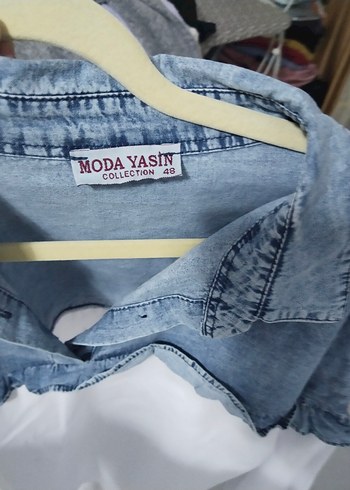 Gri Beyaz Denim Detaylı Kadın Gömlek - Görsel 5