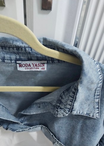 Gri Beyaz Denim Detaylı Kadın Gömlek - Görsel 3