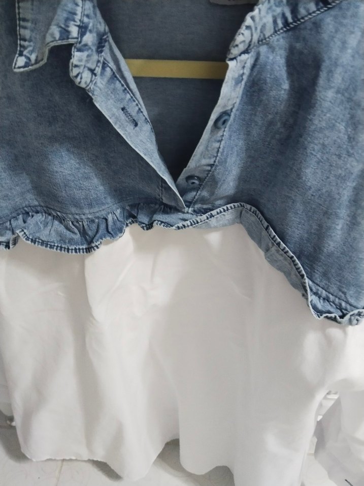 Gri Beyaz Denim Detaylı Kadın Gömlek - Görsel 4