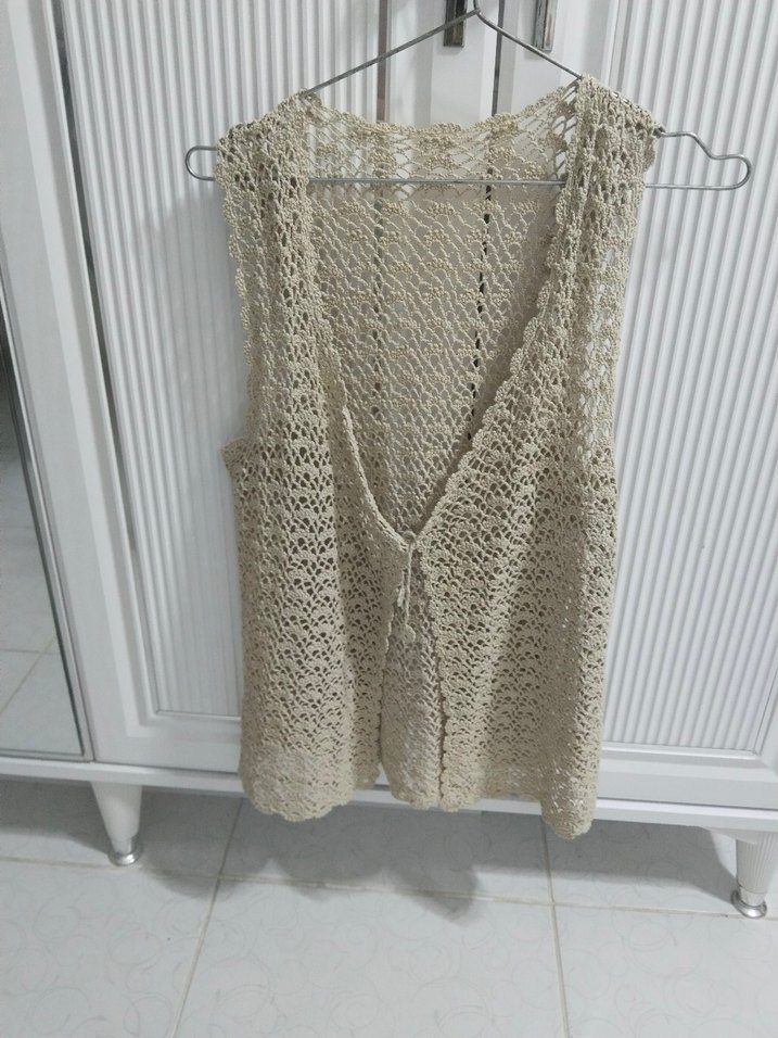 Bohem V Yaka Örgü Kadın Yelek - Görsel 4