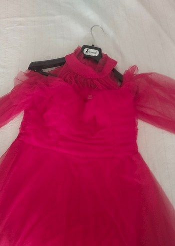 Pembe Drapeli Straplez Uzun Abiye Elbise - Görsel 5