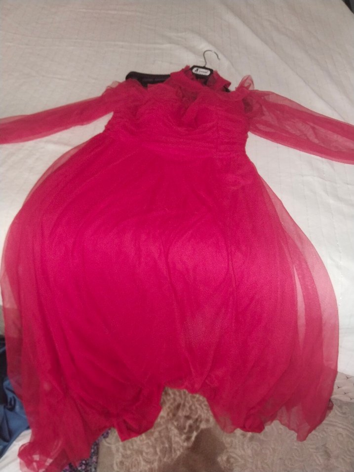 Pembe Drapeli Straplez Uzun Abiye Elbise - Görsel 4