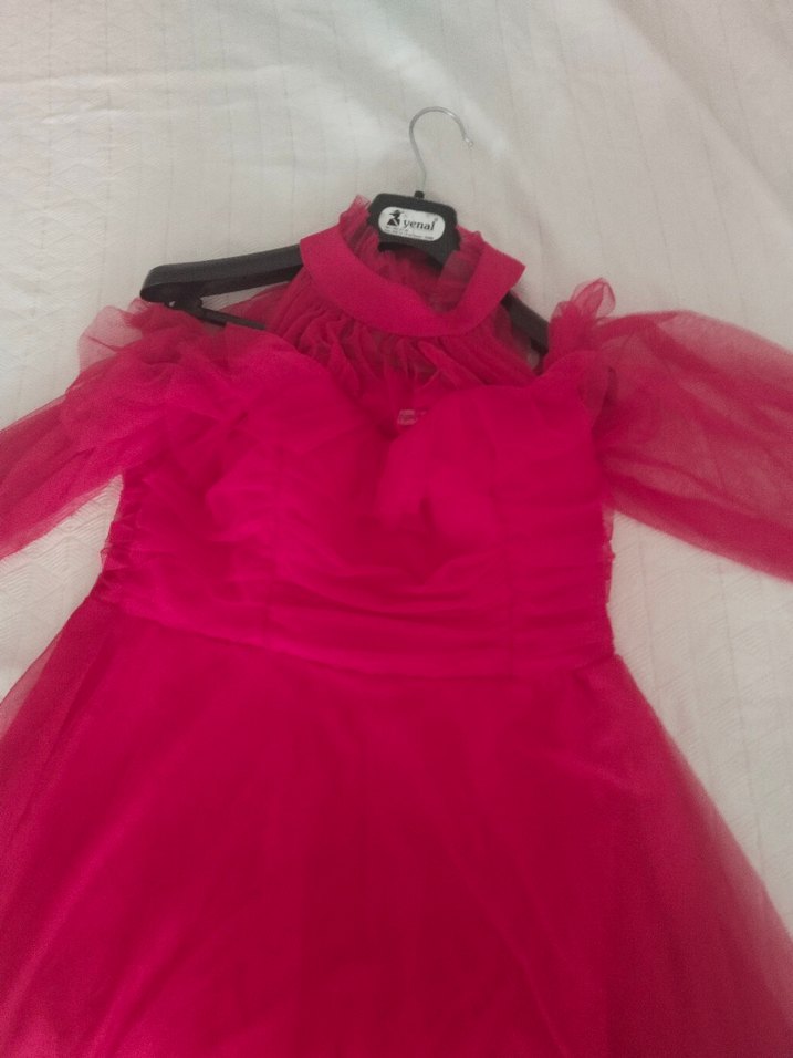 Pembe Drapeli Straplez Uzun Abiye Elbise - Görsel 5