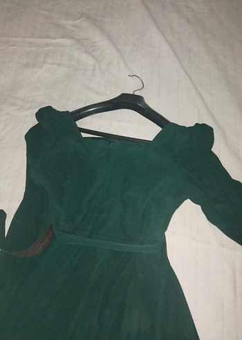 Kemer Detaylı Koyu Yeşil Uzun Kadın Elbise - Görsel 5