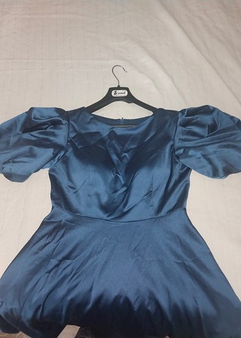 Parlak Mavi Drapeli Uzun Abiye Elbise - Görsel 2