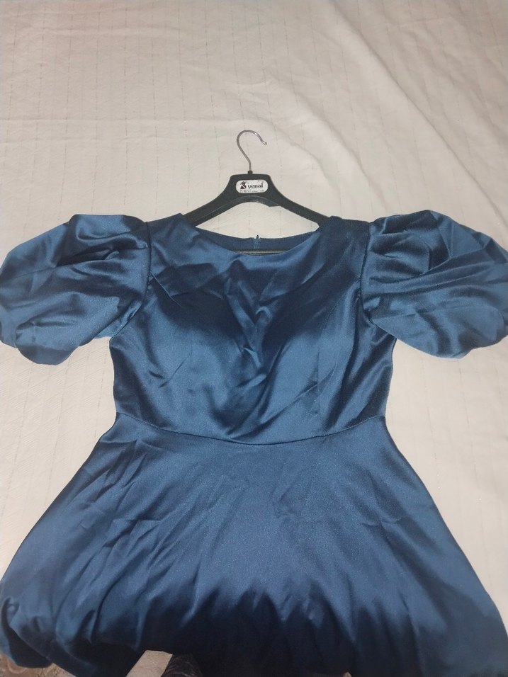 Parlak Mavi Drapeli Uzun Abiye Elbise - Görsel 2